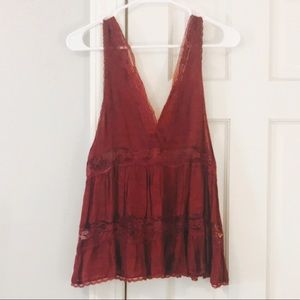 Intimately Free People Maroon Lace Tank
